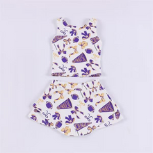 Load image into Gallery viewer, Baby Girls Purple Footballs Bows Plaid Vest Top Skorts Team Yoga Active Set
