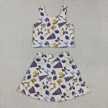 Load image into Gallery viewer, Baby Girls Purple Footballs Bows Plaid Vest Top Skorts Team Yoga Active Set
