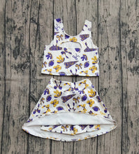 Load image into Gallery viewer, Baby Girls Purple Footballs Bows Plaid Vest Top Skorts Team Yoga Active Set
