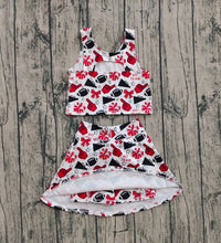 Load image into Gallery viewer, Baby Girls Team Red Football Bows Vest Top Short Skirts Yoga Sets
