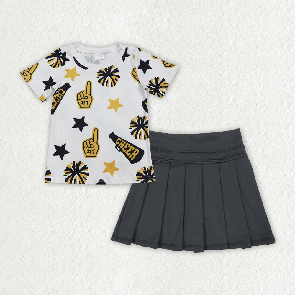 Baby Girls Yellow Cheer Top Black Yoga Skirt Team Sets