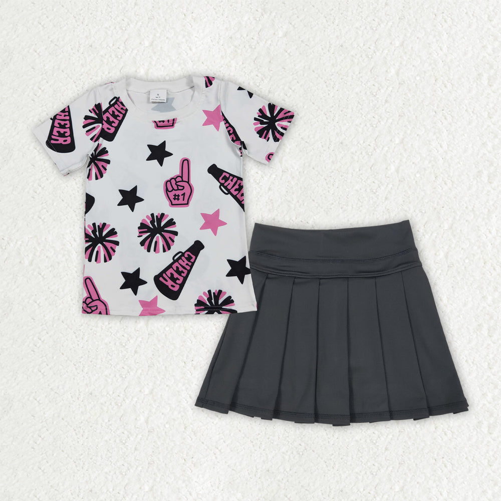 Baby Girls Pink Cheer Top Black Yoga Skirt Team Sets