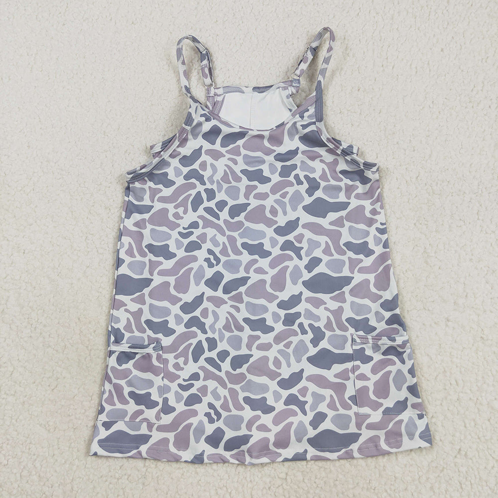 Baby Girls Strap Light Gray Camo Shorts Inside Pockets Yoga Dresses