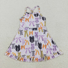 Load image into Gallery viewer, Baby Girls Lavender Strap Bows Plaid Shorts Yoga Knee Length Dresses
