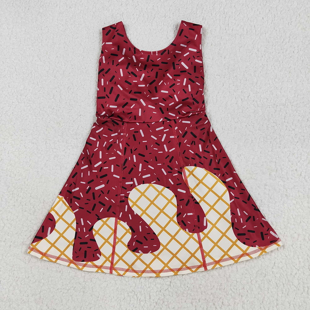 Baby Girls Dark Red Drip Sprinkles Shorts Team Yoga Active Knee Length Dresses