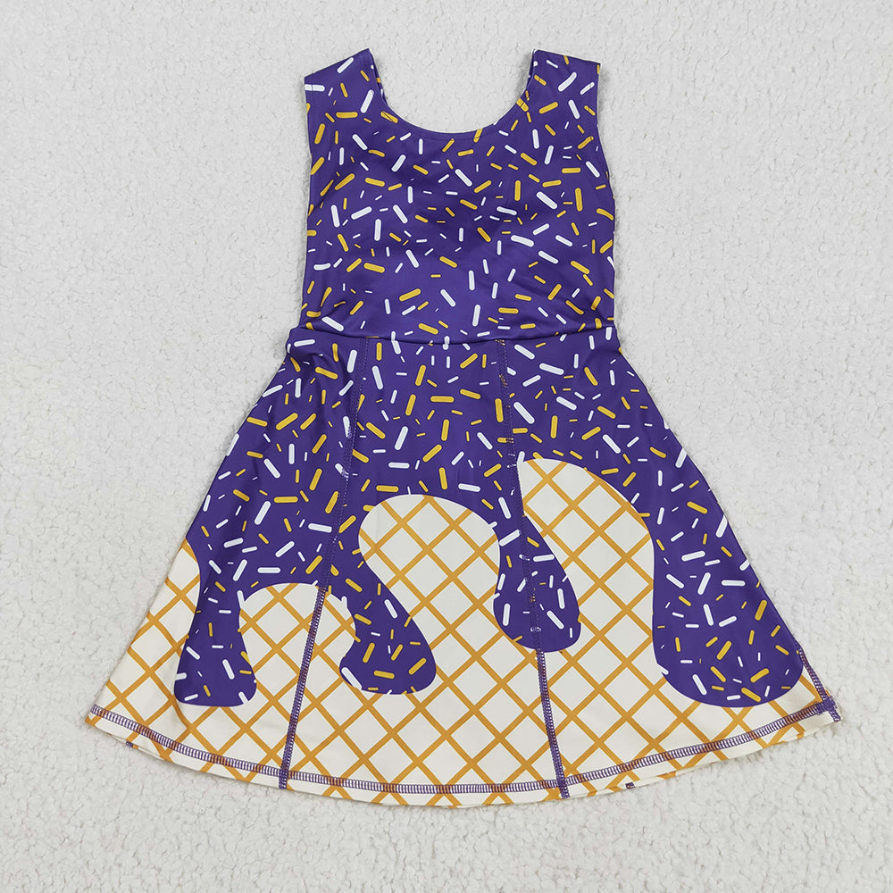 Baby Girls Purple Drip Sleeveless Shorts Team Yoga Active Knee Length Dresses