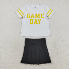 Load image into Gallery viewer, Baby Girls Vinyl Yellow Game Day Top Black Pleated Skorts Yoga Active Team Set
