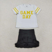 Load image into Gallery viewer, Baby Girls Vinyl Yellow Game Day Top Black Pleated Skorts Yoga Active Team Set
