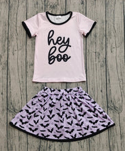 Load image into Gallery viewer, Baby Girls Hey Boo Top Bats Plaid Skorts Halloween Clothes Set
