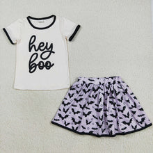 Load image into Gallery viewer, Baby Girls Hey Boo Top Bats Plaid Skorts Halloween Clothes Set
