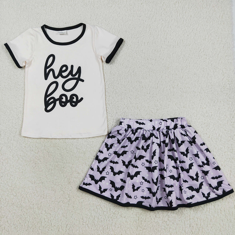 Baby Girls Hey Boo Top Bats Plaid Skorts Halloween Clothes Set