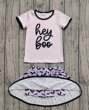 Load image into Gallery viewer, Baby Girls Hey Boo Top Bats Plaid Skorts Halloween Clothes Set
