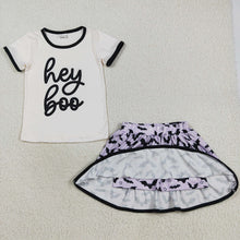 Load image into Gallery viewer, Baby Girls Hey Boo Top Bats Plaid Skorts Halloween Clothes Set
