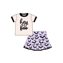 Load image into Gallery viewer, Baby Girls Hey Boo Top Bats Plaid Skorts Halloween Clothes Set
