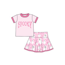 Load image into Gallery viewer, Baby Girls Pink Spooky Top Ghosts Bows Plaid Skorts Halloween Set
