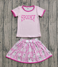 Load image into Gallery viewer, Baby Girls Pink Spooky Top Ghosts Bows Plaid Skorts Halloween Set
