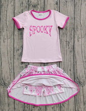 Load image into Gallery viewer, Baby Girls Pink Spooky Top Ghosts Bows Plaid Skorts Halloween Set
