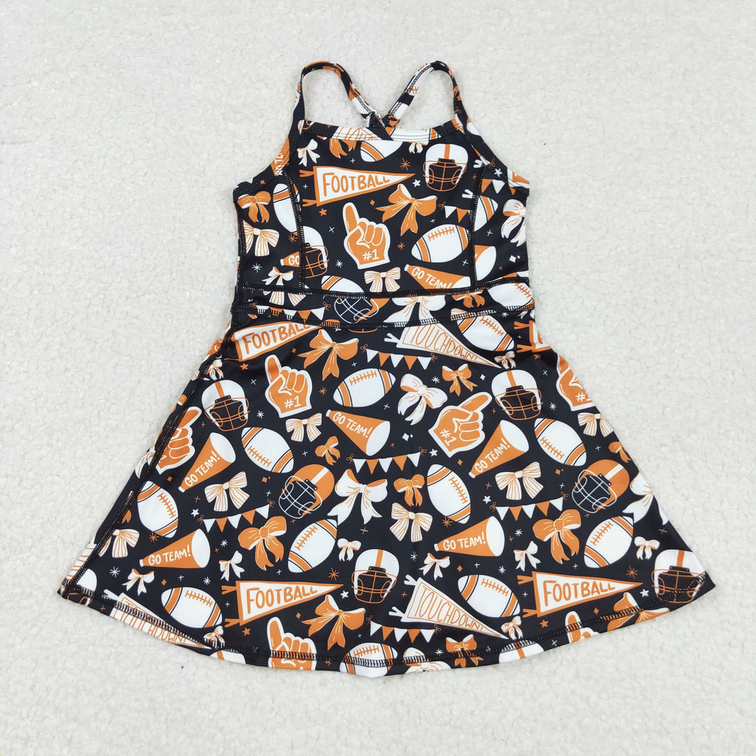 Baby Girls Strap Bows Footballs Shorts Team Yoga Active Knee Length Dress