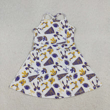 Load image into Gallery viewer, Sibling Baby Girls Purple Bows Footballs Go Team Ruffle Zipper Romper Knee Length Dresses

