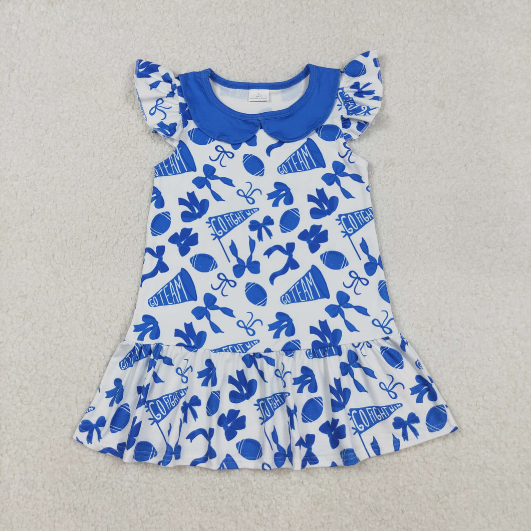 Sibling Baby Girls Go Team Bows Footballs Knee Length Dresses