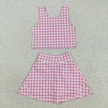 Load image into Gallery viewer, Baby Girls Sleeveless Pink Checked Vest Top Skorts Yoga Activity Set
