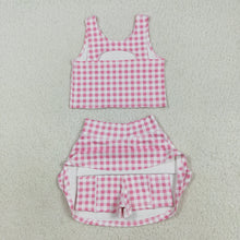 Load image into Gallery viewer, Baby Girls Sleeveless Pink Checked Vest Top Skorts Yoga Activity Set
