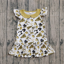 Load image into Gallery viewer, Baby Girls Flutter Sleeves Yellow Cheer Bows Team Knee Length Dresses
