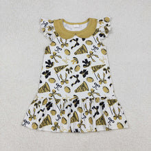 Load image into Gallery viewer, Baby Girls Flutter Sleeves Yellow Cheer Bows Team Knee Length Dresses
