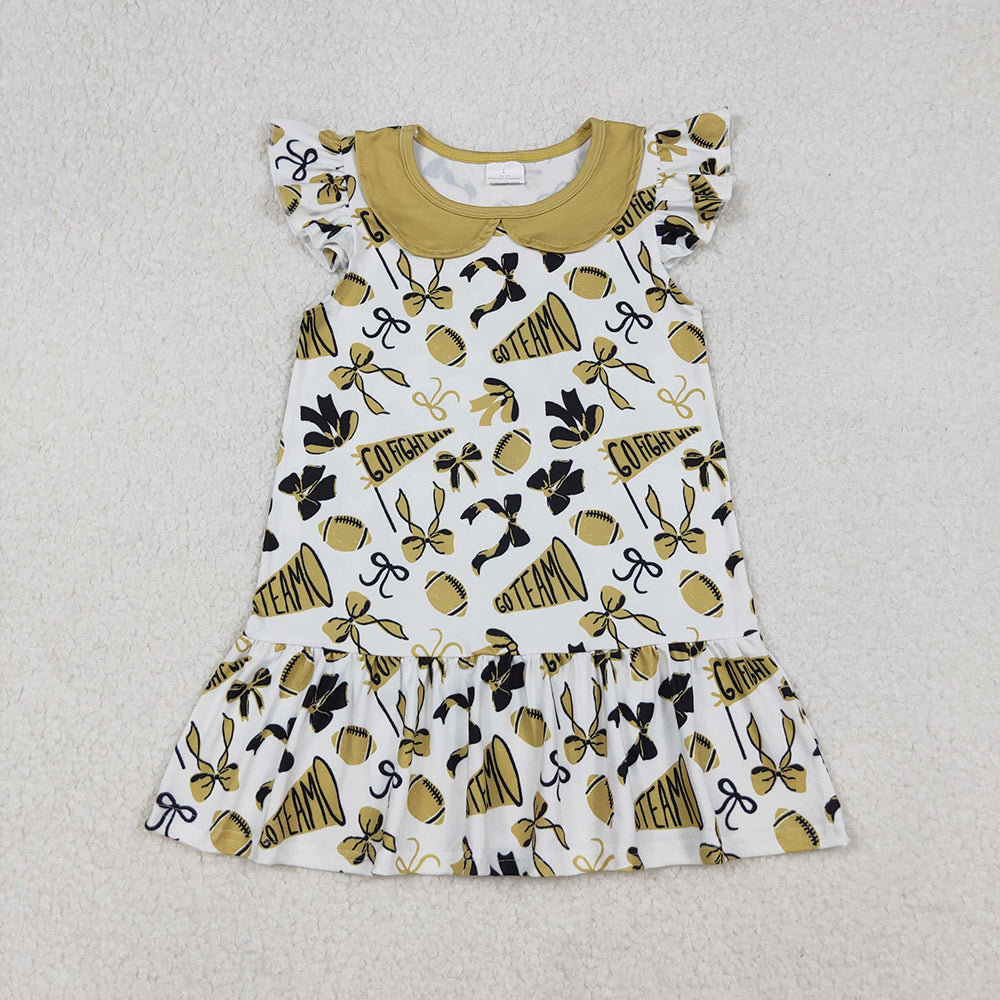 Baby Girls Flutter Sleeves Yellow Cheer Bows Team Knee Length Dresses