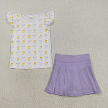 Load image into Gallery viewer, Baby Girls Yellow Lavender Bows Plaid Flutter Sleeves Top Yoga Skort Active Sets
