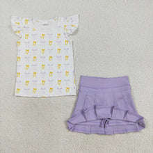 Load image into Gallery viewer, Baby Girls Yellow Lavender Bows Plaid Flutter Sleeves Top Yoga Skort Active Sets
