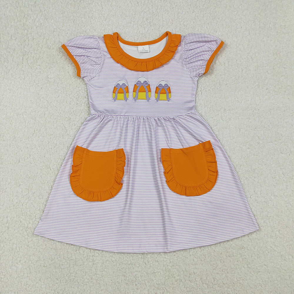 Baby Girls Lavender Stripe Bows Candy Pockets Halloween Knee Length Dresses