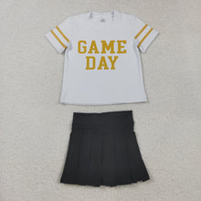 Load image into Gallery viewer, Baby Girls Vinyl Gold Game Day Top Black Pleated Skorts Yoga Active Team Set
