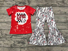 Load image into Gallery viewer, Baby Girls Baseball Red Top Flowers Bell Pants Clothes Sets
