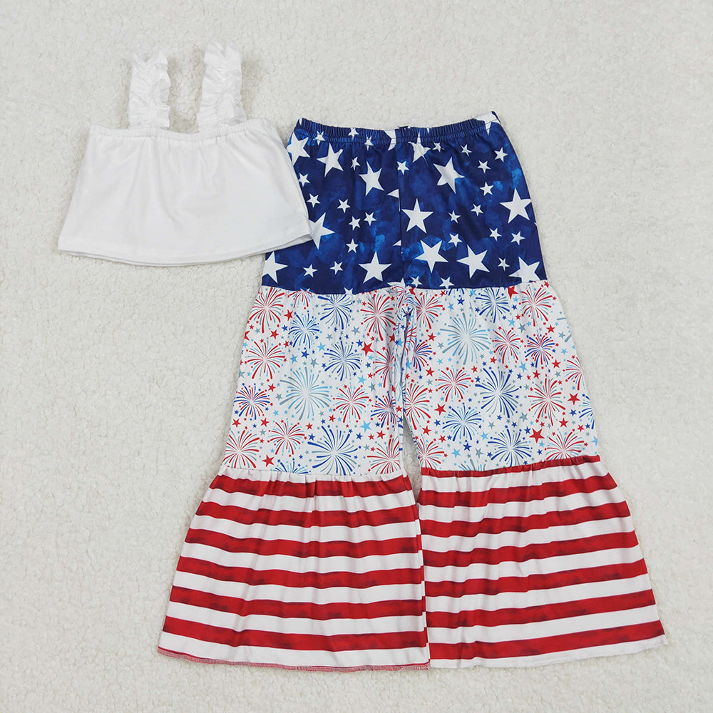 Baby Girls 4th of July Shirt Bell Bottom Pants Clothes Sets