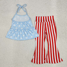 Load image into Gallery viewer, Baby Girls 4th Of July Stars Halter Tunic Bell Pants Clothes Sets
