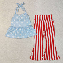 Load image into Gallery viewer, Baby Girls 4th Of July Stars Halter Tunic Bell Pants Clothes Sets
