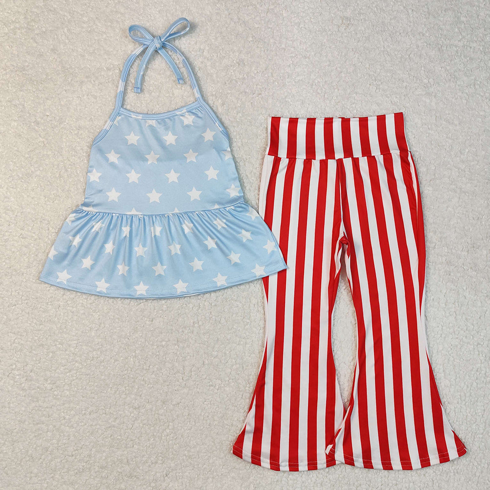 Baby Girls 4th Of July Stars Halter Tunic Bell Pants Clothes Sets
