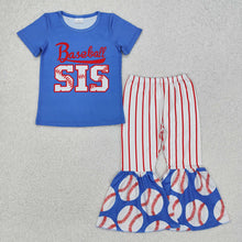 Load image into Gallery viewer, Baby Girls Baseball Sister Top Bell Bottom Pants Clothes Sets
