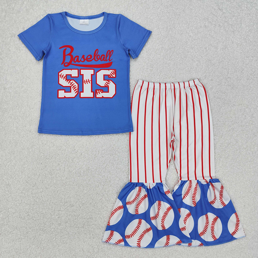 Baby Girls Baseball Sister Top Bell Bottom Pants Clothes Sets