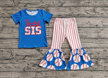 Load image into Gallery viewer, Baby Girls Baseball Sister Top Bell Bottom Pants Clothes Sets
