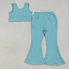 Load image into Gallery viewer, Baby Girls Aqua Yoga Vest Bell Bottom Pants Active Wear Clothes Sets
