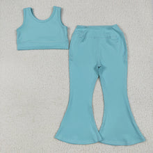Load image into Gallery viewer, Baby Girls Aqua Yoga Vest Bell Bottom Pants Active Wear Clothes Sets
