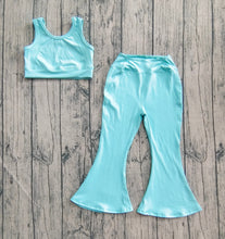 Load image into Gallery viewer, Baby Girls Aqua Yoga Vest Bell Bottom Pants Active Wear Clothes Sets

