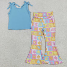 Load image into Gallery viewer, Sibling Baby Girls Blue Top Flowers Rompers Summer Outfits Sets
