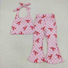 Load image into Gallery viewer, Baby Girls Strap Pink Plaid Vest Halter Top Bell Bottom Pant Sets
