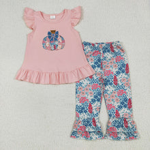Load image into Gallery viewer, Sibling Embroidery Baby Girls Pink Floral Pumpkin Rompers Dresses Outfits
