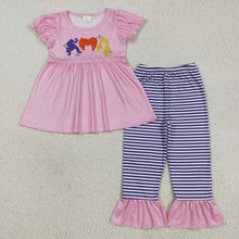 Load image into Gallery viewer, Baby Girls Pink Halloween Princess Hair Tunic Stripe Ruffle Pants Sets
