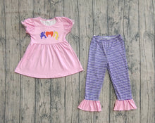Load image into Gallery viewer, Baby Girls Pink Halloween Princess Hair Tunic Stripe Ruffle Pants Sets
