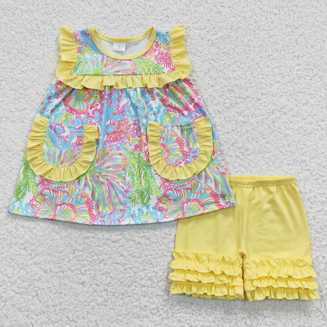 Sibling Baby Girls Sleeveless Watercolor Floral Tunic Ruffle Shorts Set